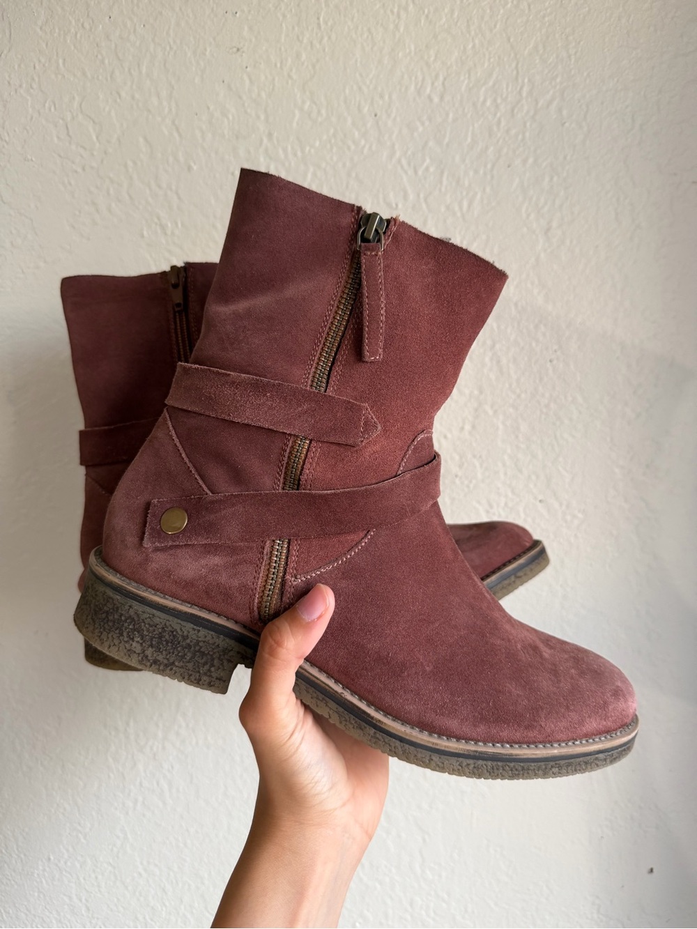 Anthropologie Suede Ankle Boots in Burgundy